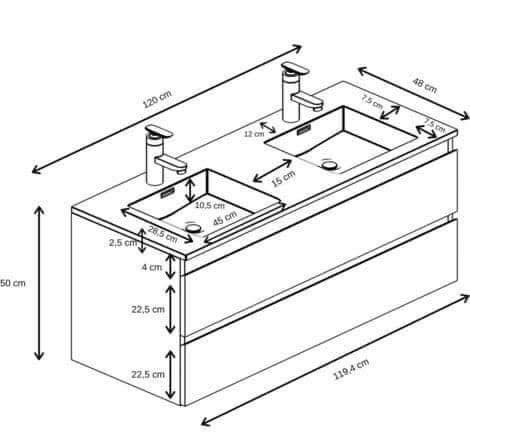 розміри для двох умивальників на одній столешні